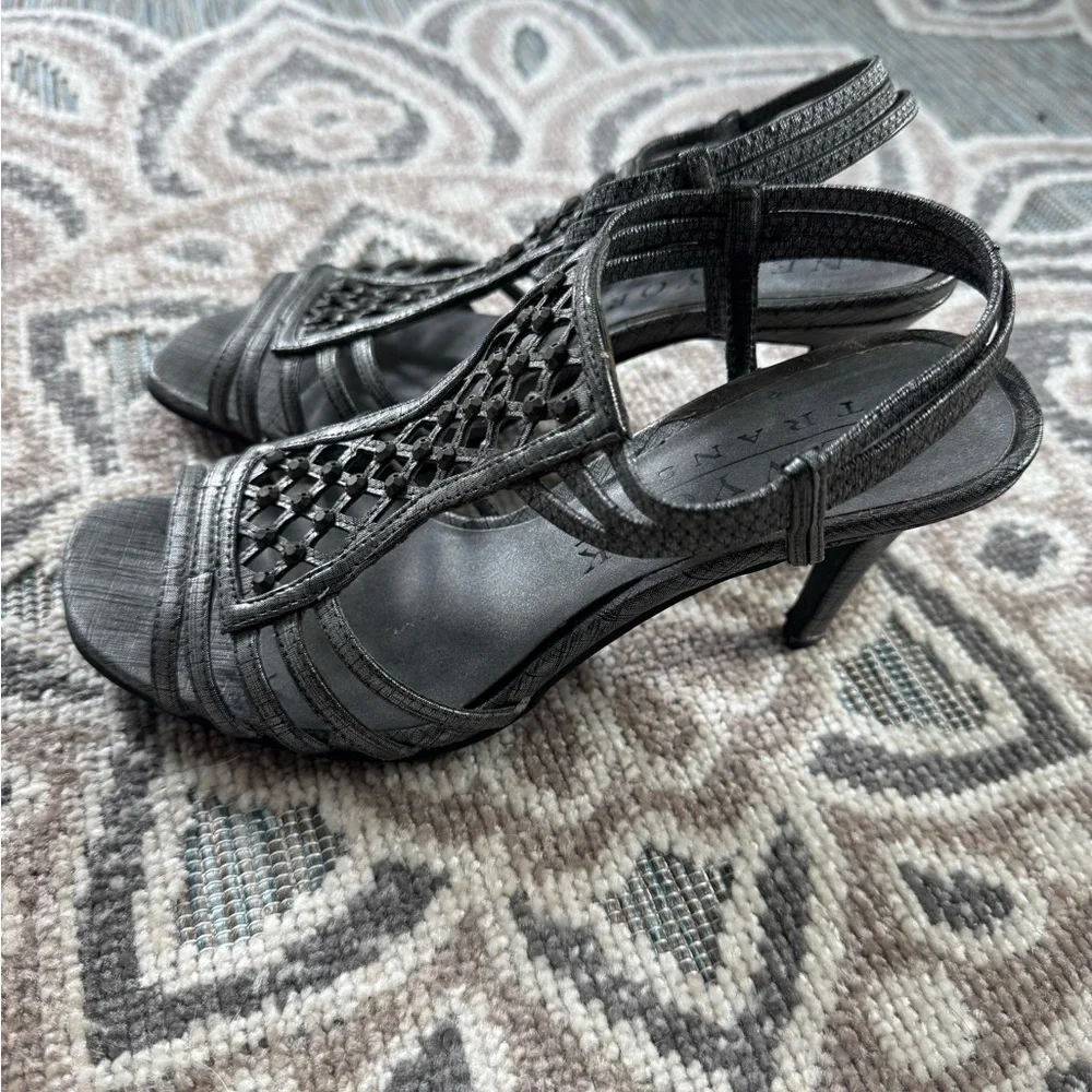 New York Transit Charcoal Strappy Heels Size 7.5